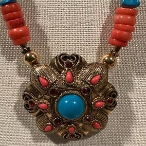 Vibrant Coral and Turquoise Beaded Necklace